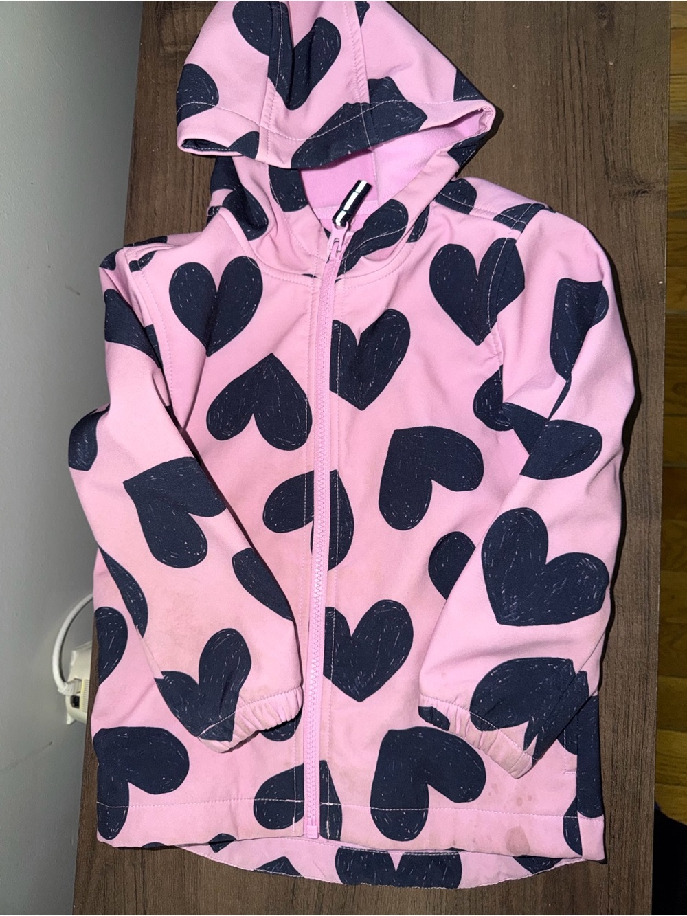 Cat & Jack Pink Hooded Jacket with Navy Heart Print